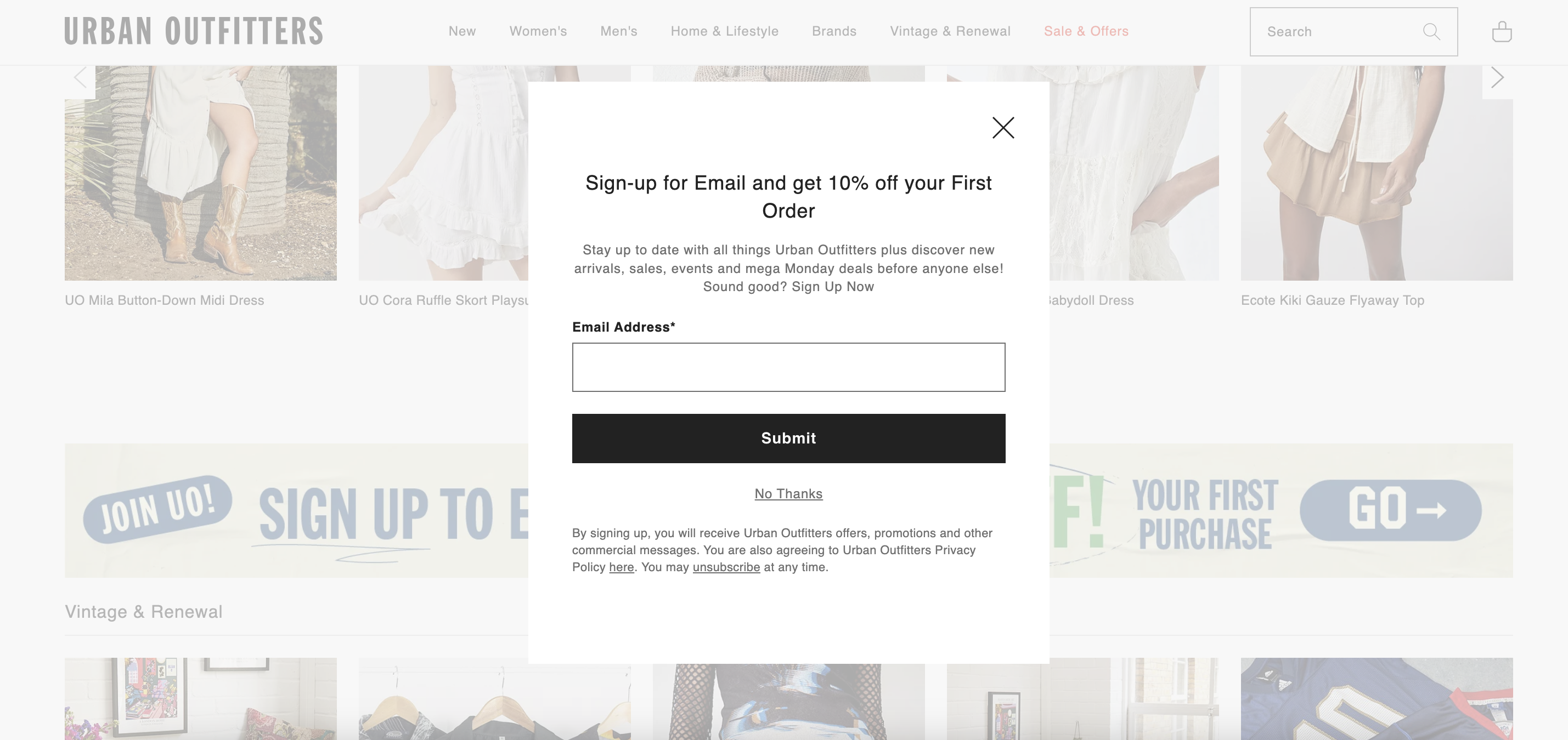 Urban Outfitters simple pop-up examples