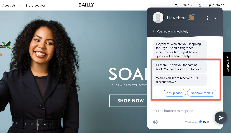 Bailey’s live chat is the venue for their personalized discount offers