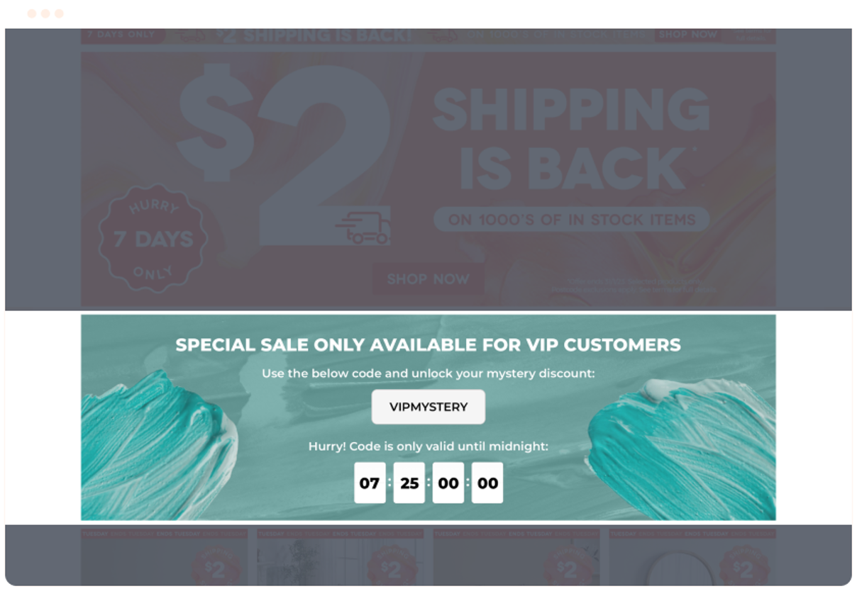 Secret promo code for VIP customers promoted on a website