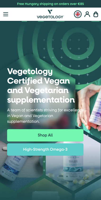Vegetology well-designed landing page on mobile