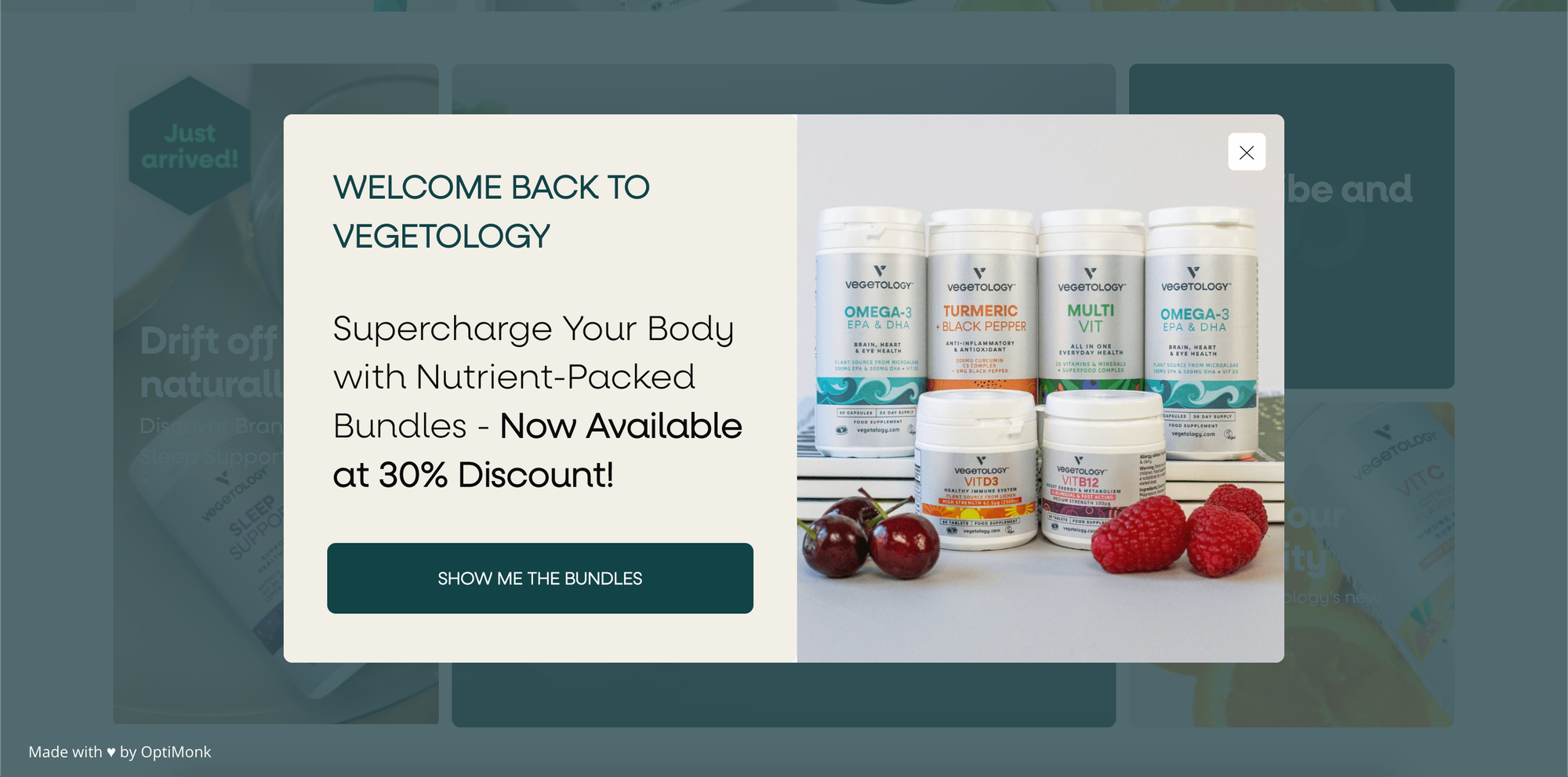 Vegetology welcome back popup