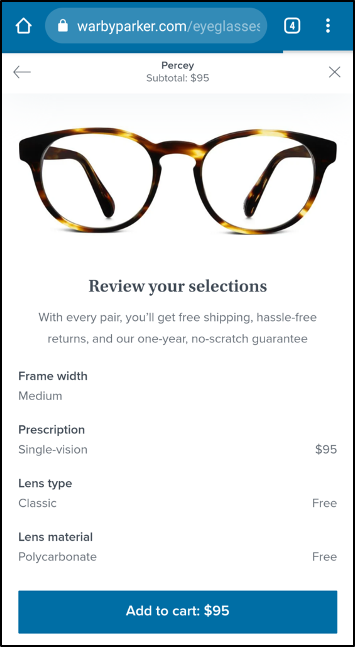 customers can customize their glasses, from the frame width to lens type and material