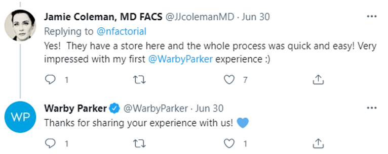 Warby Parker Twitter customer care