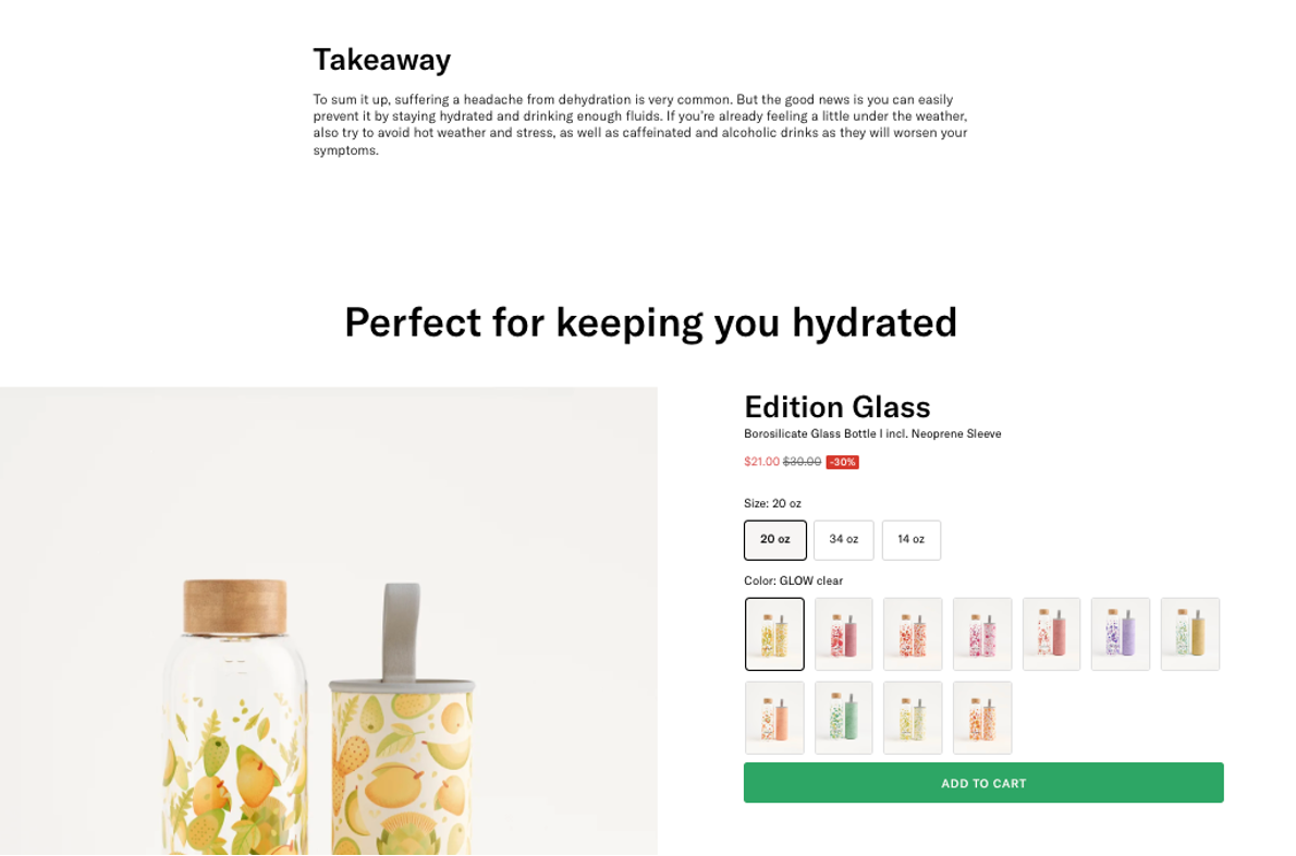 Waterdrop embedded product recommendation in blog post