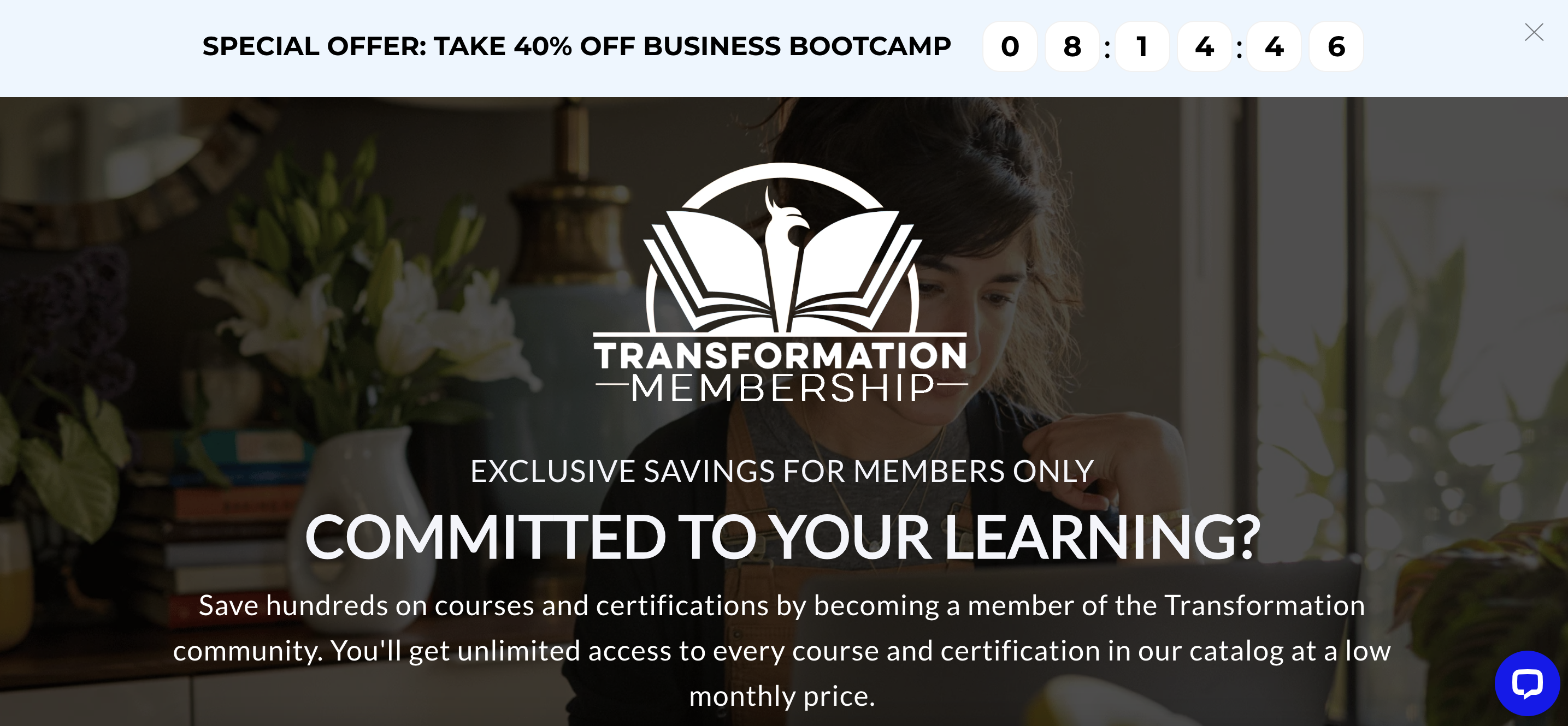 Transformation Academy's special offer floating bar shows the importance of FOMO