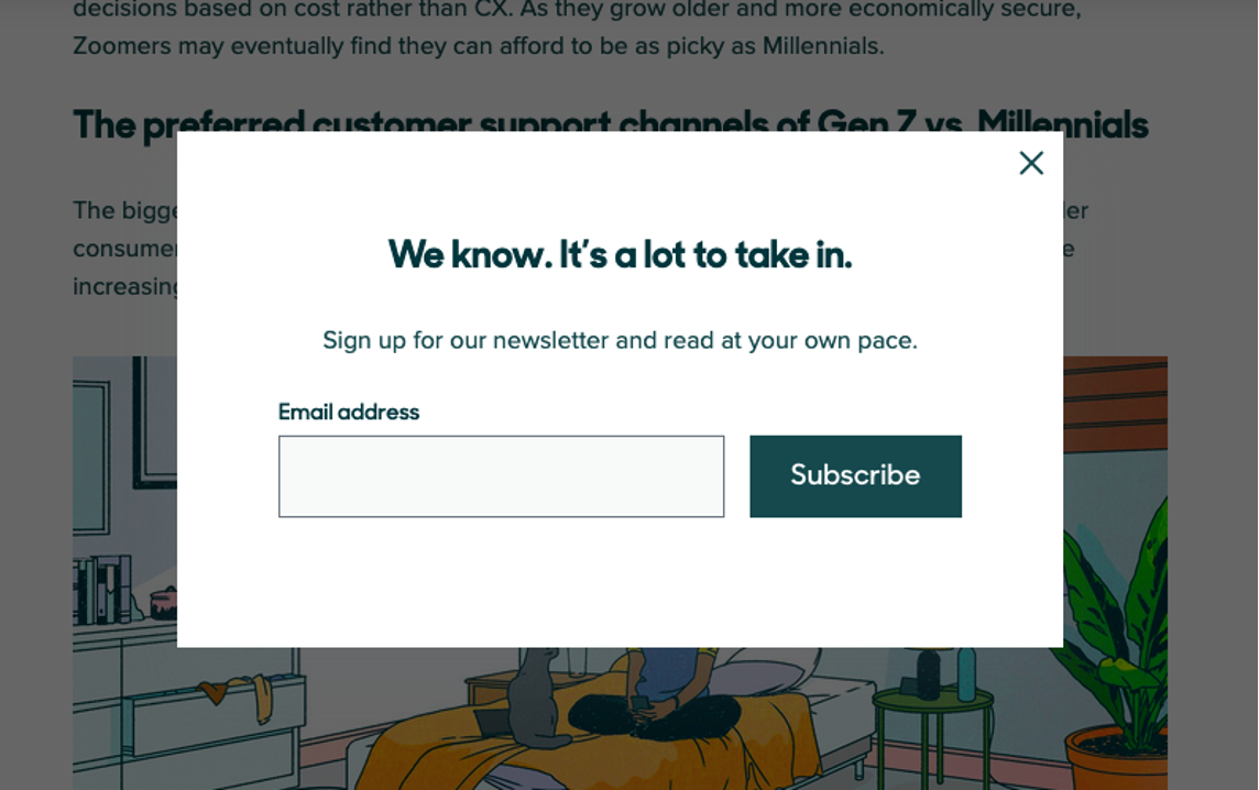 Popup example from Zendesk