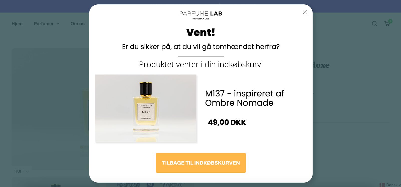PerfumeLab's triggers when the visitor is about the leave the cart.