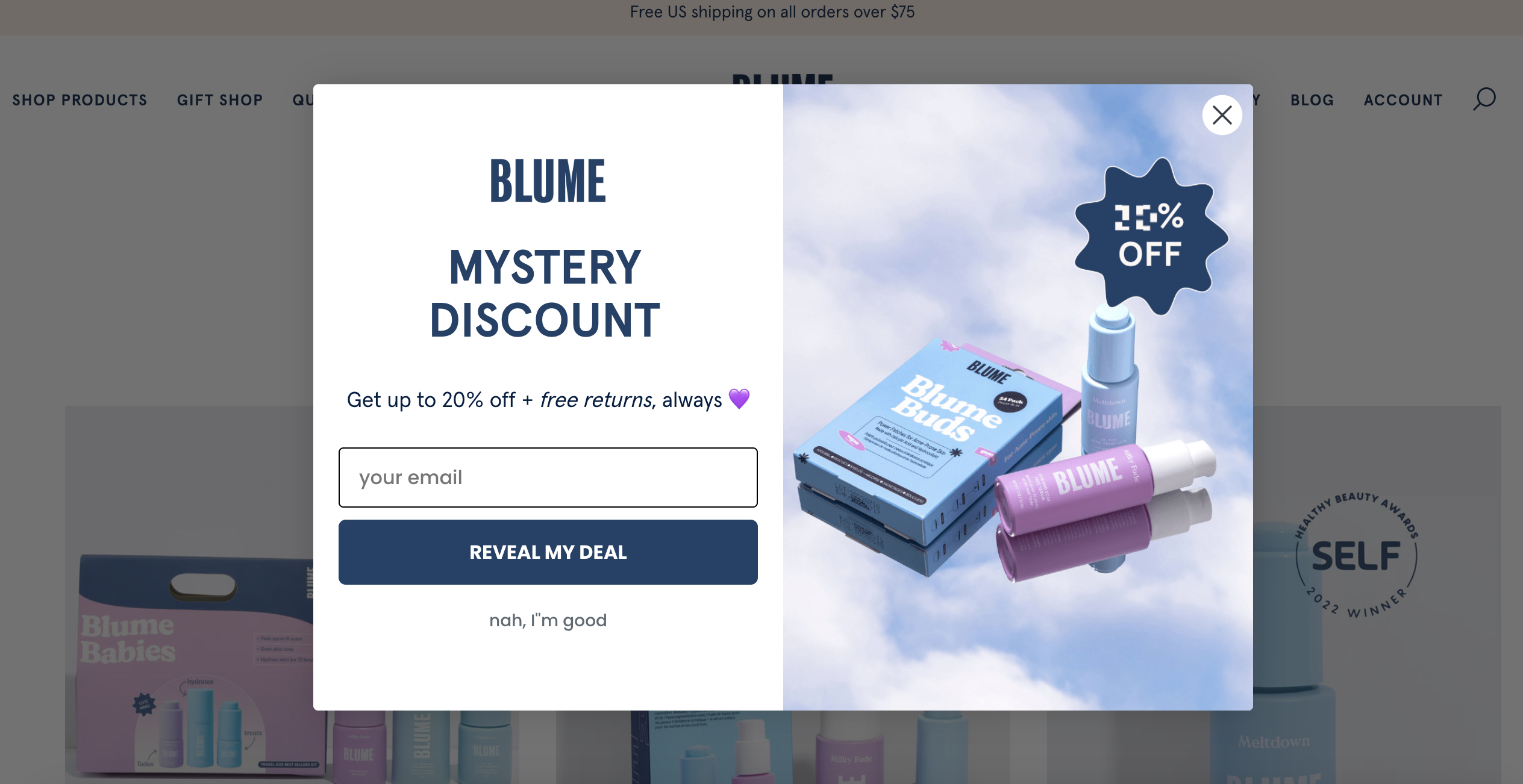 Blume's welcome popup example