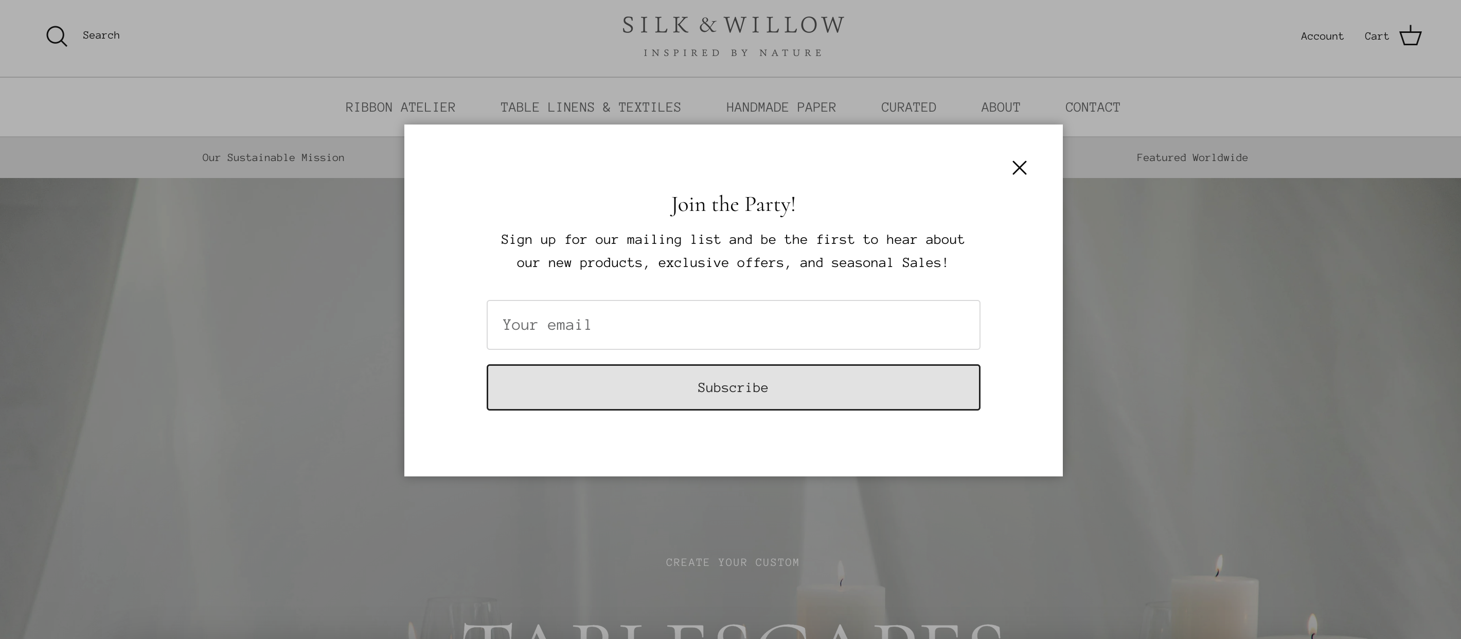 Silk and Willow's welcome message says "Join the party"