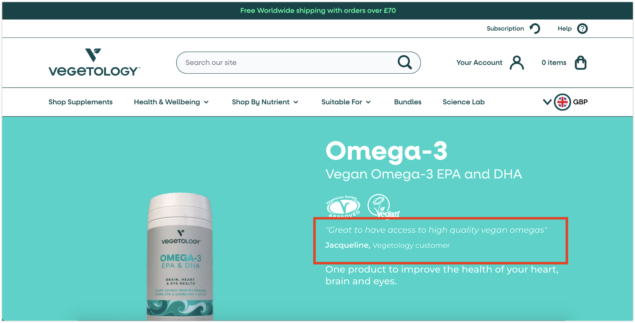 Vegetology product page