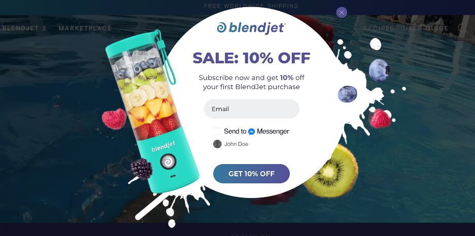Blendjet's example shows how a popup can represent the brand's aesthetic
