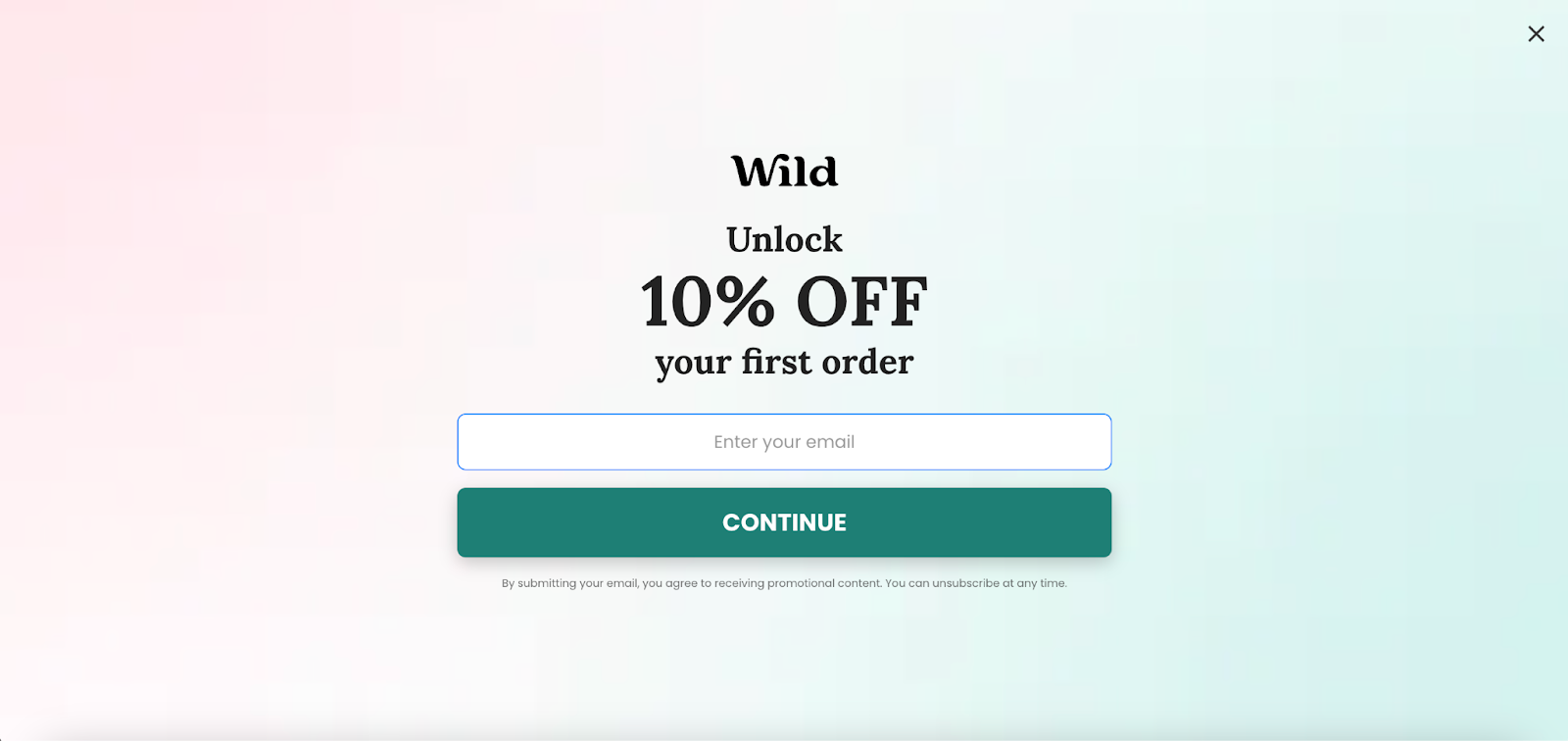 Wild's full-screen popup