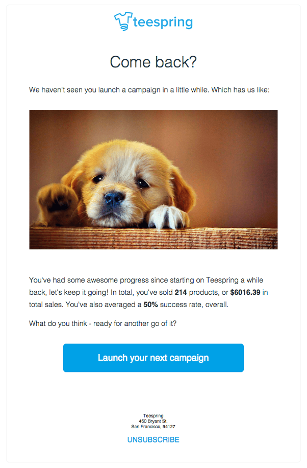 Hello win-back email campaign example