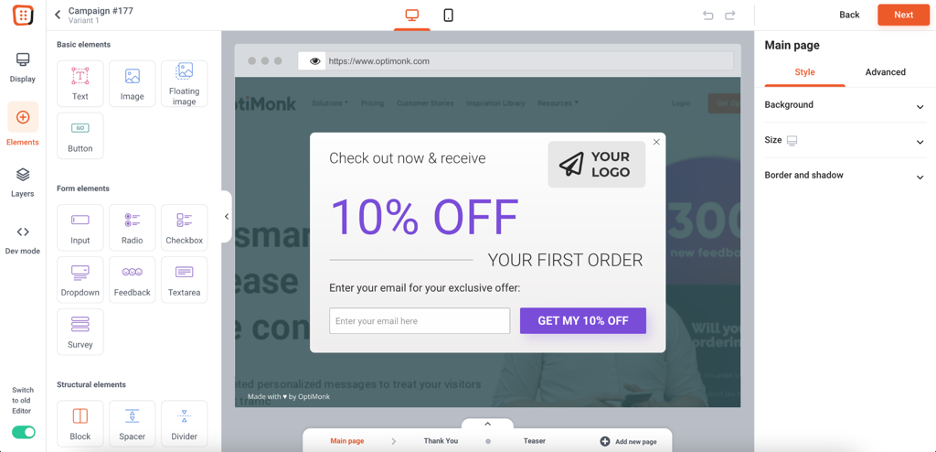 OptiMonk, the best exit-intent popup WordPress plugin