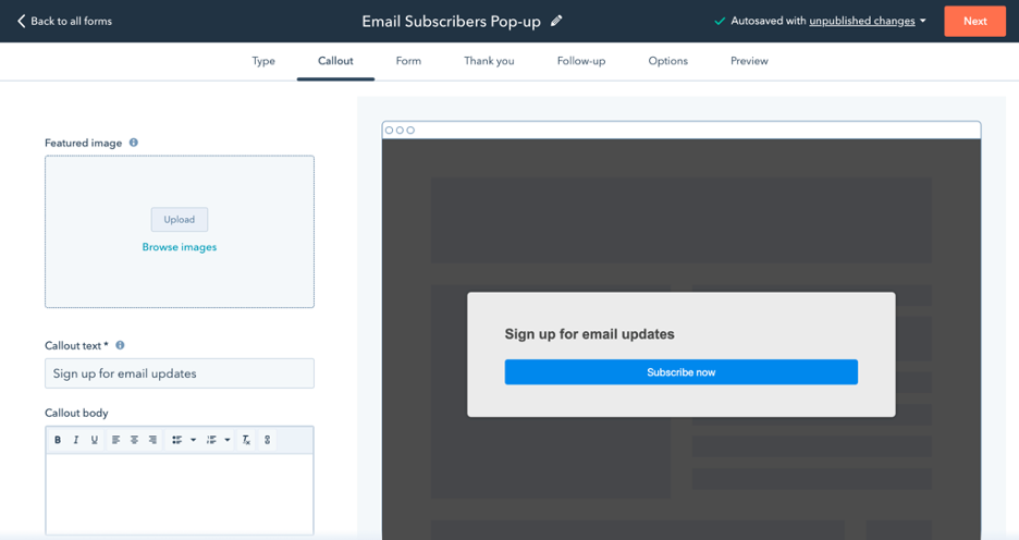 HubSpot free popup plugin