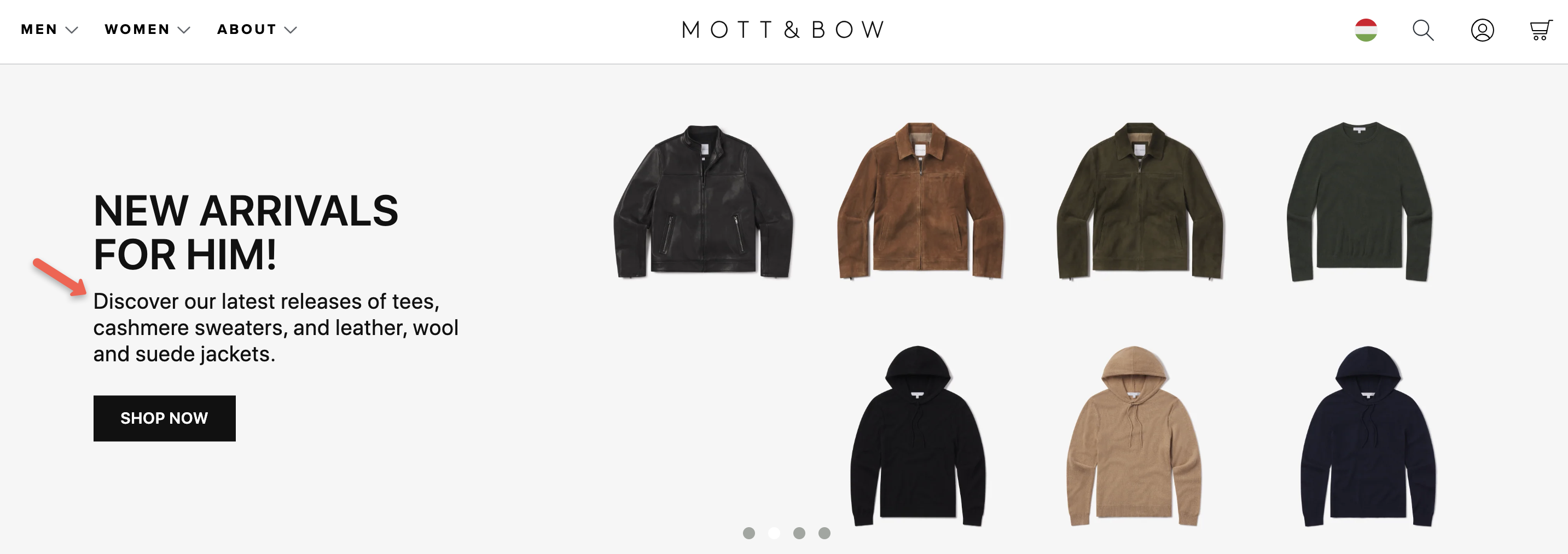 Mott & Bow website example using words that sell
