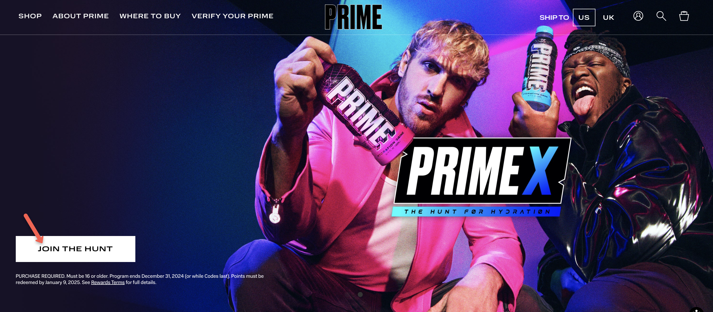 Prime Hydration website example using power words
