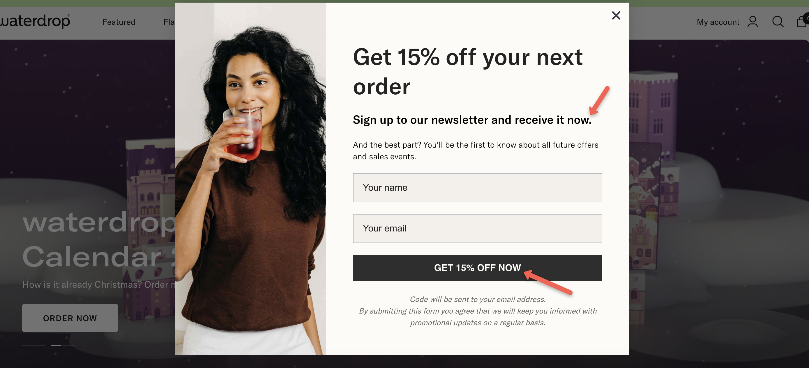Waterdrop website example using a power words