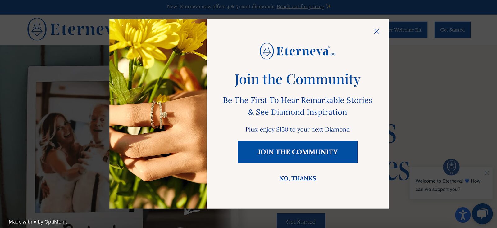 Eterneva newsletter popup inviting users to join the community with yes or no choices.