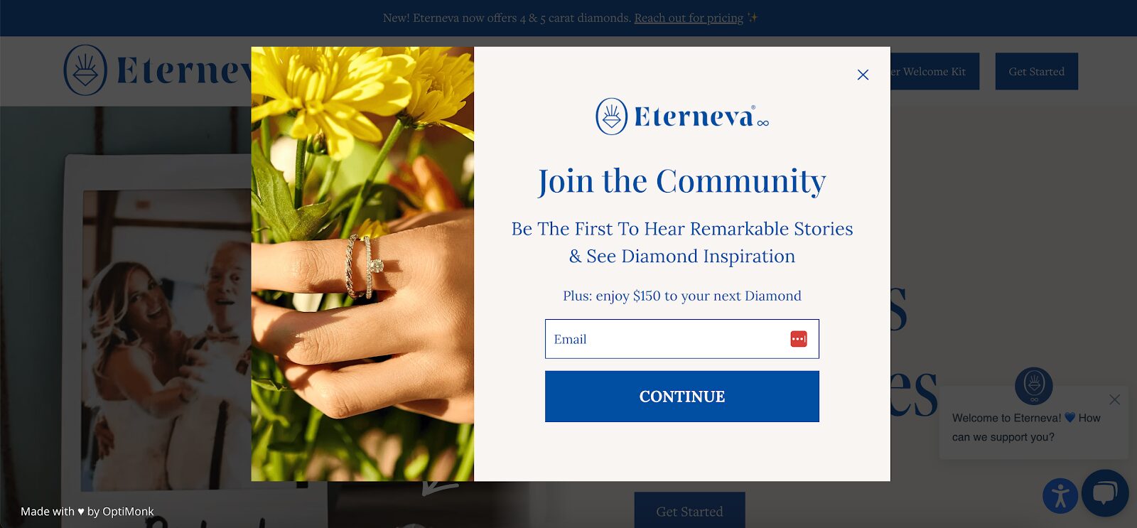Eterneva newsletter popup inviting users to join the community with yes or no choices.