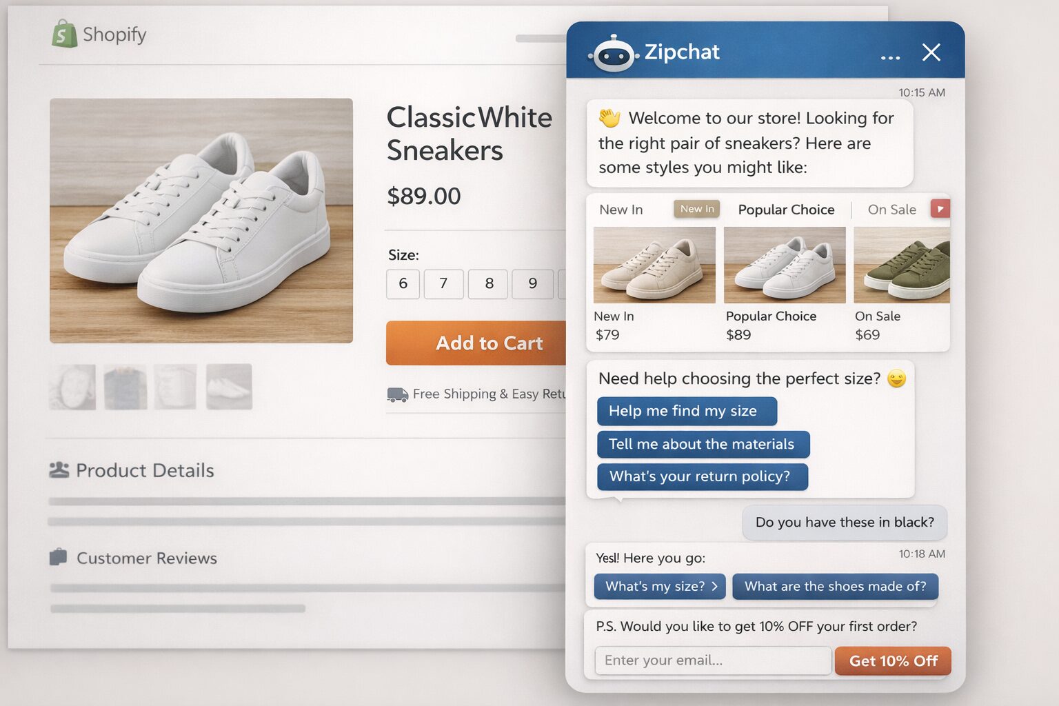 Zipchat AI chatbot live chat